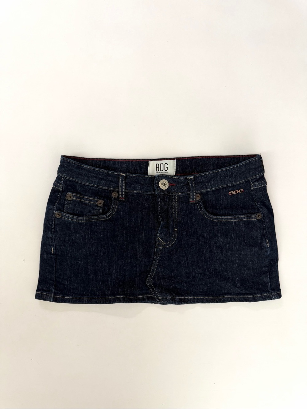 BDG Dark Indigo Denim Mini Skirt with Red Stitching